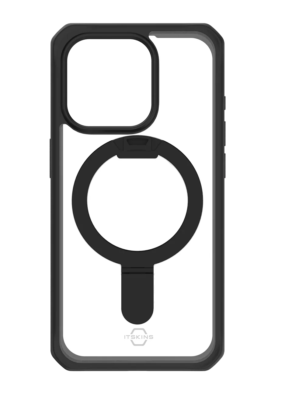 Itskins Hybrid Stand iPhone 15 Pro Magsafe Case - Black And Transparent - Tashqila Itskins Hybrid Stand iPhone 15 Pro Magsafe Case - Black And Transparent - Tashqila